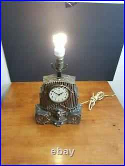 Vintage Telechron Clock Bronze Art Deco Lady Playing Piano Clock Lamp 14 Rare