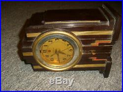 Vintage Telechron SKYSCRAPER Art Deco Brown Bakelite Alarm Clock Complete