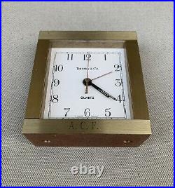 Vintage Tiffany & Co T Swiss Heavy Brass Shelf Mantle Desk Clock Monogrammed