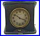 Vintage Travel Clock Wind Up Working Art Deco Maroon Brown Leather Effect 106 mm