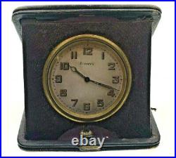 Vintage Travel Clock Wind Up Working Art Deco Maroon Brown Leather Effect 106 mm