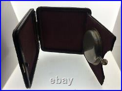 Vintage Travel Clock Wind Up Working Art Deco Maroon Brown Leather Effect 106 mm