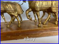 Vintage UNITED Gold Spelter 4 Horse Carriage/Coach Mantel Electric Clock`