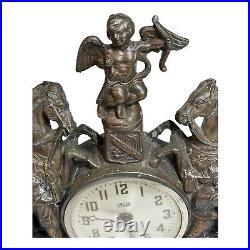 Vintage United Electric Romance Mantel Clock Lovers and Cherub Metal Not Working