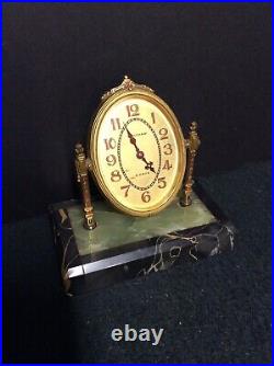 Vintage Waltham Art Deco Enameled Brass Desk Clock