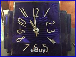 Vintage Waltham Cobalt Blue Glass Art Deco Electric Clock