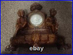 Vintage Western Germany Cherubs Ceramic Mantle Desk Clock Heavy 10 lbs