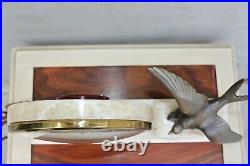 Vintage White Marble mantel clock with Bronze or Brass bird Art Deco clock table