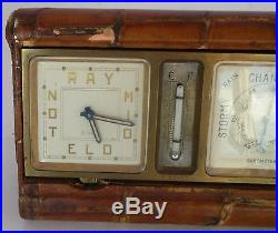 Vintage Working 1937 Movado Factories, Art Deco Brass Clock & Barometer Desk Set