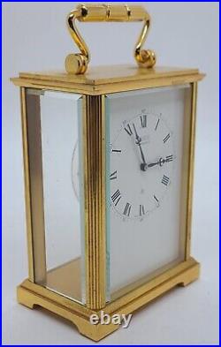 Vintage Working Shreve, Crump & Low Co. Swiss 15 Jewel Gilt Brass Carriage Clock