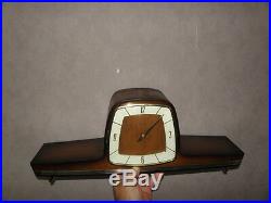 Vintage mantel wood clock CHIMING HERMLE Electro-Mechanical Battery art deco vtg