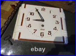 Vintage pendule clock horloge hur faience JAZ mecanique art deco cuisine 40.50's
