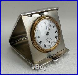 Vtg 1913 Grey & Co Art Deco Solid Silver Case Folding Pocket Travel Watch Clock