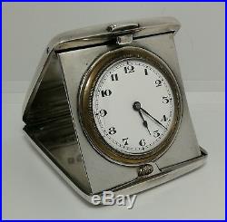 Vtg 1921 William Neale Art Deco Solid Silver Folding Pocket Travel Watch Clock