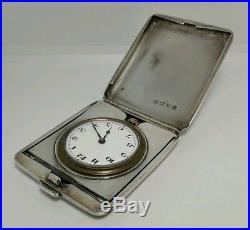 Vtg 1921 William Neale Art Deco Solid Silver Folding Pocket Travel Watch Clock