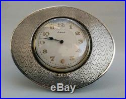 Vtg 1927 PMI Ltd Art Deco Solid Silver Oval Easel Stand Swiss Desk Travel Clock
