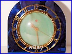 Vtg, 1930's Art Deco Electric Telechron Clock Blue Mirror Glass Deauville 4H77