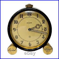 Vtg. 1930s Art Deco LeCoultre 8-Day Desk Clock Black & Brass, pre-Jaeger