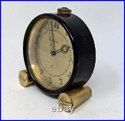 Vtg. 1930s Art Deco LeCoultre 8-Day Desk Clock Black & Brass, pre-Jaeger