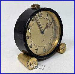 Vtg. 1930s Art Deco LeCoultre 8-Day Desk Clock Black & Brass, pre-Jaeger