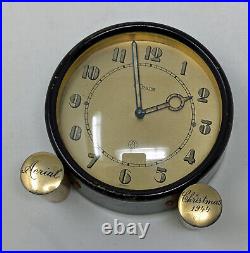 Vtg. 1930s Art Deco LeCoultre 8-Day Desk Clock Black & Brass, pre-Jaeger