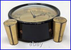 Vtg. 1930s Art Deco LeCoultre 8-Day Desk Clock Black & Brass, pre-Jaeger