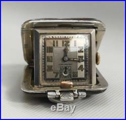 Vtg 1936 Sapho Geneve Art Deco Solid Silver Folding Pocket Travel Watch Clock