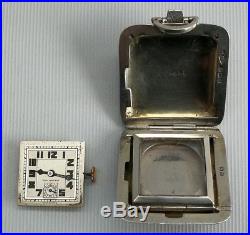 Vtg 1936 Sapho Geneve Art Deco Solid Silver Folding Pocket Travel Watch Clock