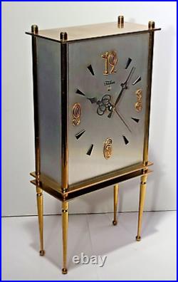 Vtg 1950's Telechron Mid Century Modern Brass Legs 5H67 Mantle Clock Art Deco