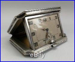 Vtg Art Deco 1930 Eszeha Solid Silver Case Folding Travel Clock Tavannes Chopard