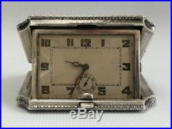 Vtg Art Deco 1930 Eszeha Solid Silver Case Folding Travel Clock Tavannes Chopard