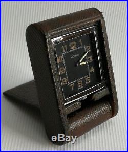 Vtg Art Deco Jaeger LeCoultre Miniature Leather Folding Cased Travel/Desk Clock