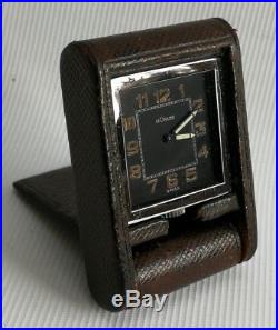 Vtg Art Deco Jaeger LeCoultre Miniature Leather Folding Cased Travel/Desk Clock
