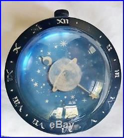 Vtg Art Deco Paperweight Desk Clock Celestial Moon Stars Space Westclox Works