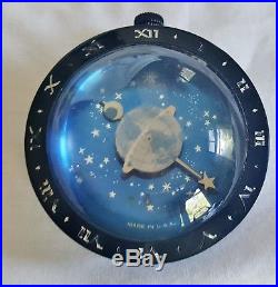 Vtg Art Deco Paperweight Desk Clock Celestial Moon Stars Space Westclox Works