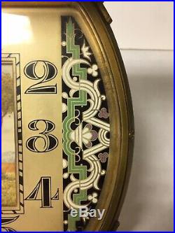 Vtg Art Deco Waltham Mantle Clock Bronze Enamel Geometric Painted Celluloid Dial