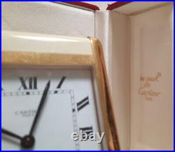 Vtg Cartier Must de Cartier Tank Quartz Alarm Clock in Original Box 7505 calibre