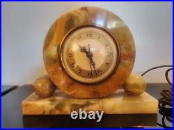 Vtg Hammond Clock Art Deco Marble Mantle Whitehall Synchronous Electric Runs