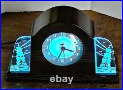 Vtg Lackner neon clock art deco works + glows bakelite h866