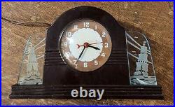 Vtg Lackner neon clock art deco works + glows bakelite h866