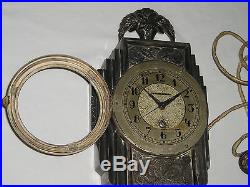 Vtg Manning Bowman Art Deco Clock Chrome Cloth Cord 13 1/2 Tall, For Repair