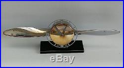 Vtg Original Art Deco 1930s Chrome & Brass Aeroplane Propellor Mantle Clock