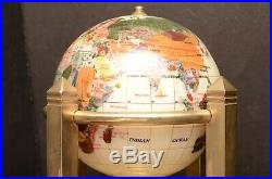 Vtg Pearl & Stone Rotating World Globe Clock semi Precious Gem Brass art deco d