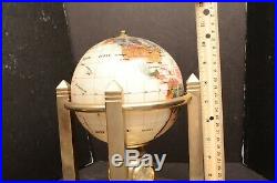 Vtg Pearl & Stone Rotating World Globe Clock semi Precious Gem Brass art deco d