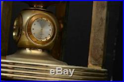 Vtg Pearl & Stone Rotating World Globe Clock semi Precious Gem Brass art deco g