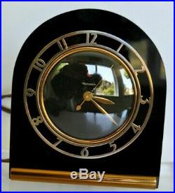 Vtg. Telechron model 4H77 Art Deco rare black glass and gold clock