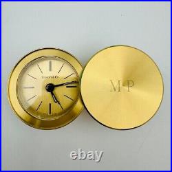 Vtg Tiffany & Co. Swiss Quartz Desk Clock Gilt Solid Brass With Alarm 1997 CLEAN