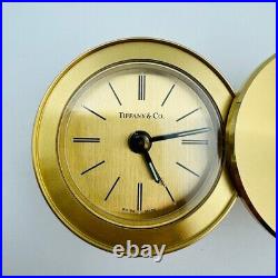 Vtg Tiffany & Co. Swiss Quartz Desk Clock Gilt Solid Brass With Alarm 1997 CLEAN