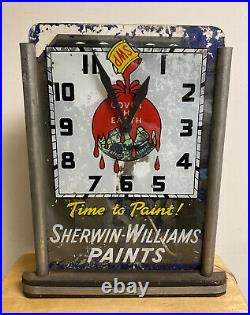 Vtg Ultra Rare Art Deco Sherwin Williams Cover The Earth Rog Lighted Clock Sign