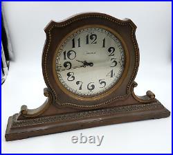 Vtg Waltham Art Deco Mantle Clock Wooden Wind Up Working Table Detailed